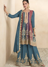 Chinon Embroidered Sharara in Blue